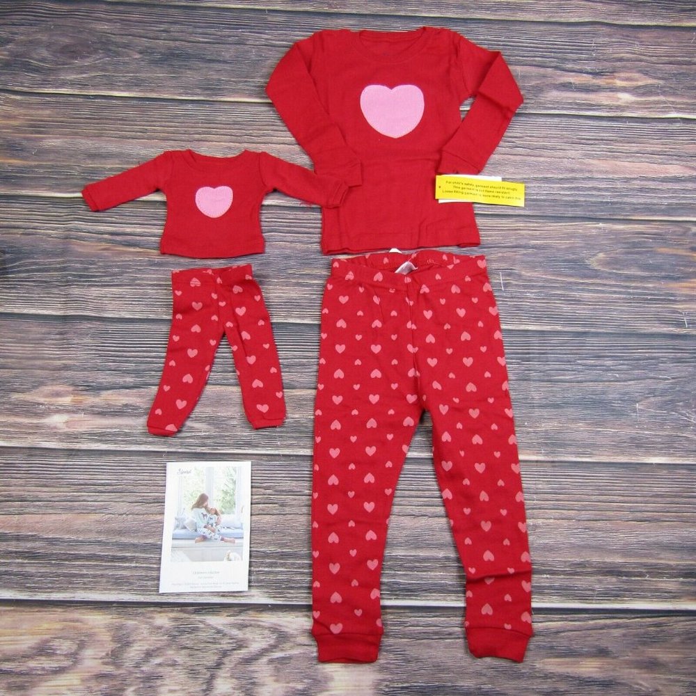Leveret‎ NEW Girls 24M Red Pajama Set Matching Doll Costume Cute Heart